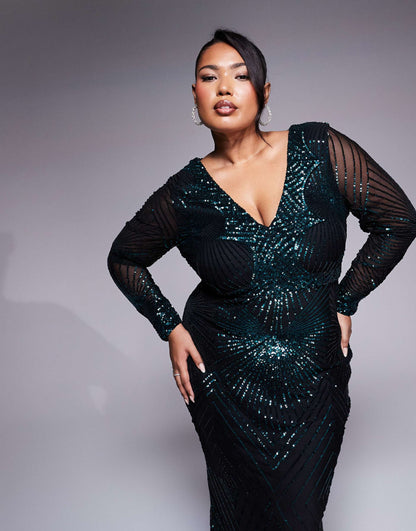 Curve Starburst Sequin Maxi Dress