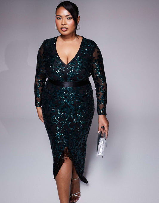 Curve Tassel & Sequin Maxi With Front Split