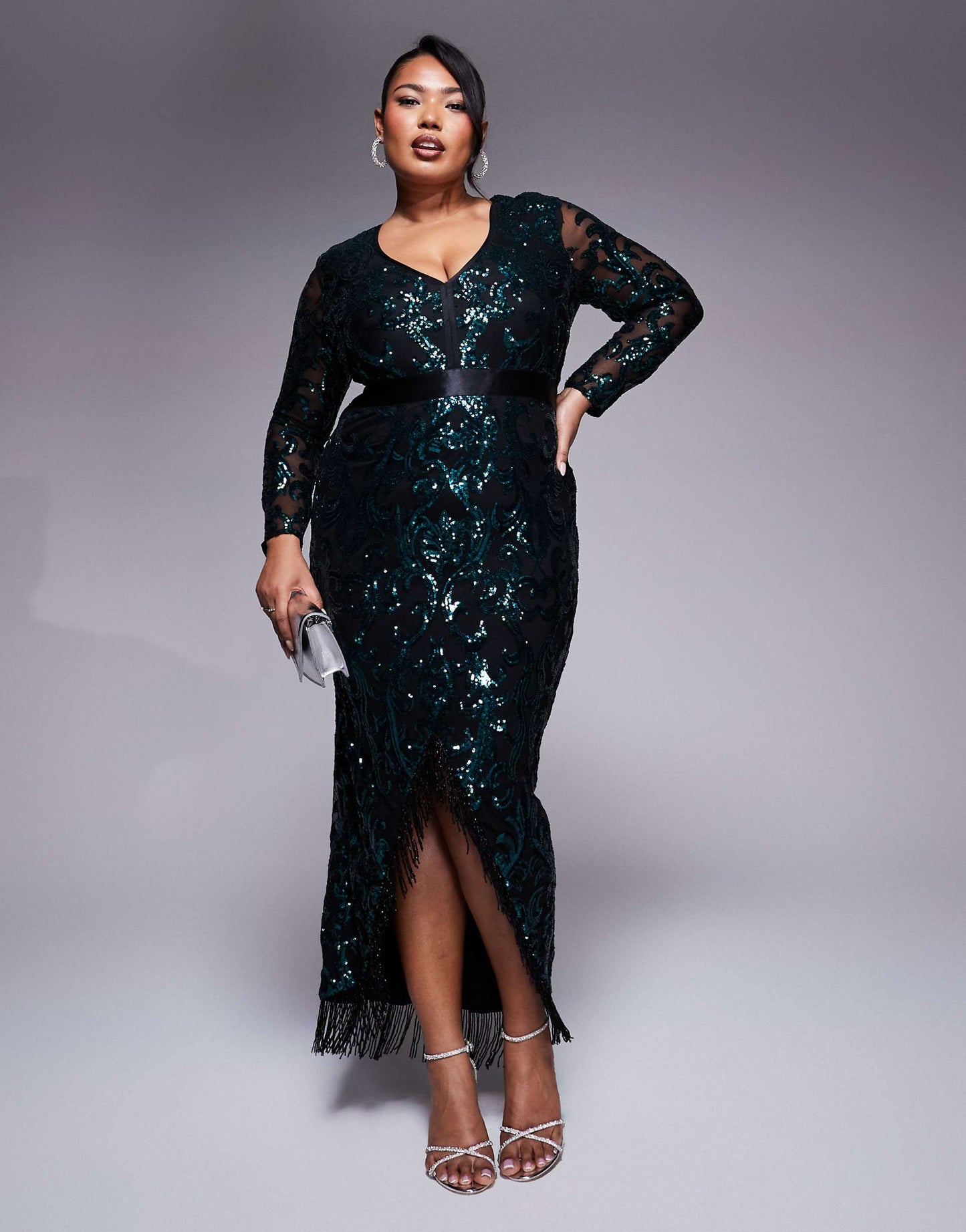 Curve Tassel & Sequin Maxi With Front Split