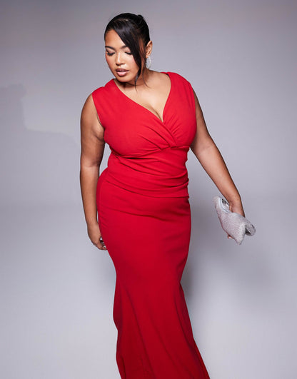 Goddiva Curve Pleated Maxi Dress