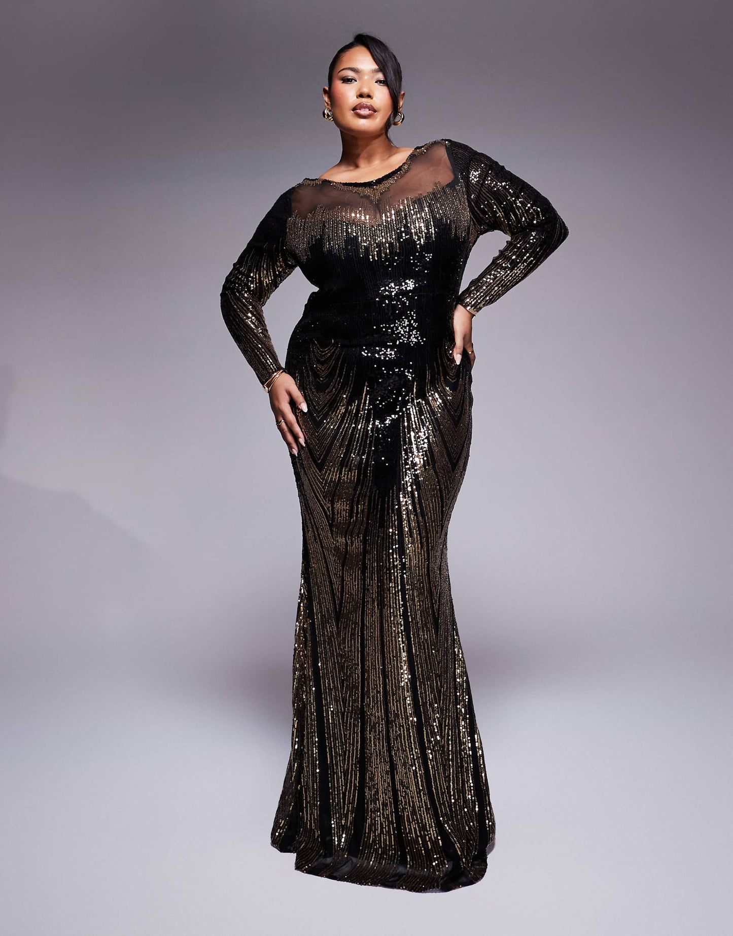 Curve Long Sleeve Aztec Sequin Maxi Dress