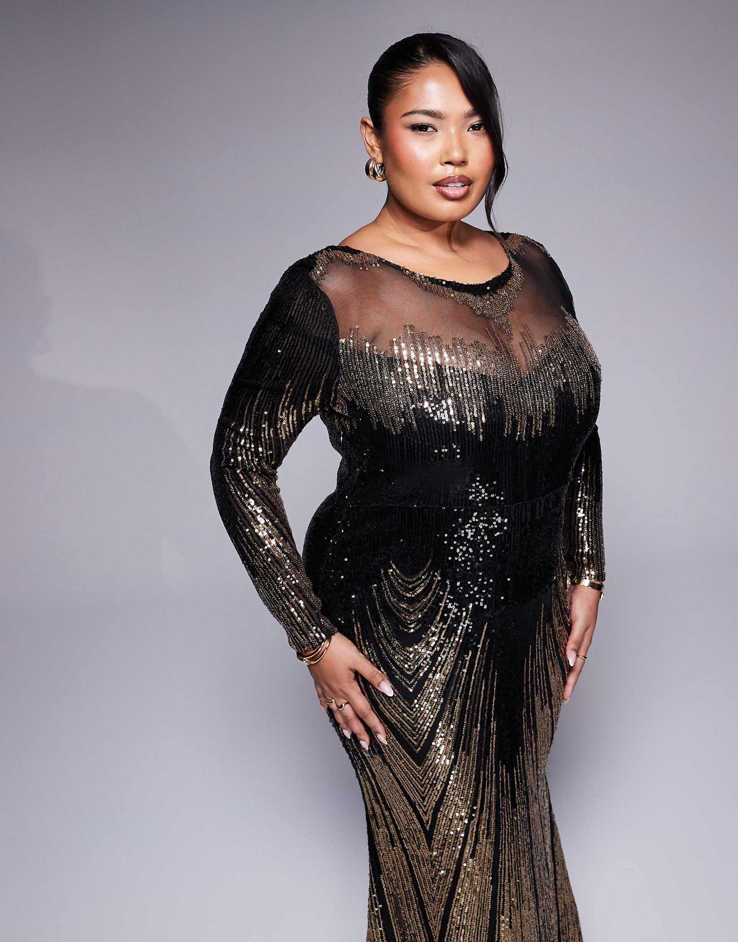 Curve Long Sleeve Aztec Sequin Maxi Dress