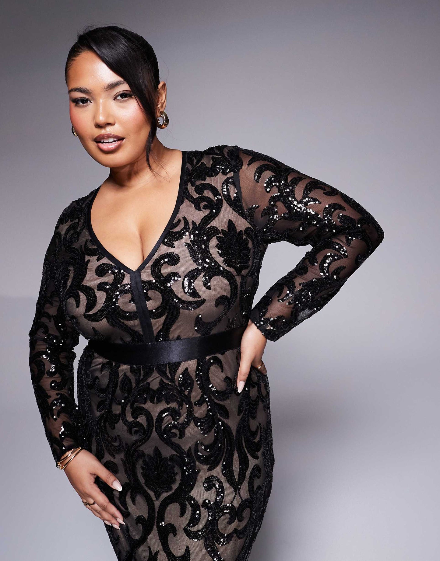 Curve Tassel & Sequin Maxi With Front Split