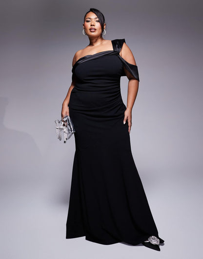 Curve One Shoulder Satin Band Maxi Dress
