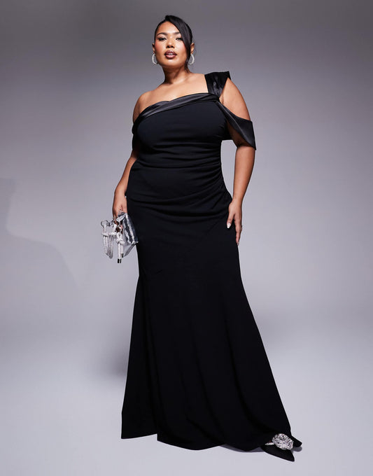 Curve One Shoulder Satin Band Maxi Dress