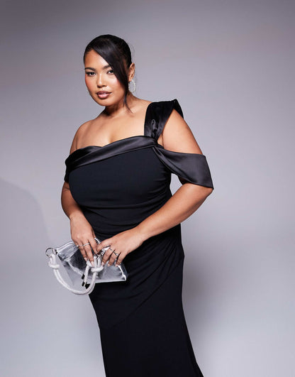 Curve One Shoulder Satin Band Maxi Dress