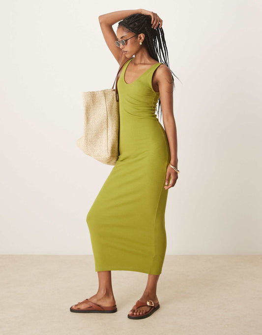 Sleeveless V-Neck Rib Midaxi Dress