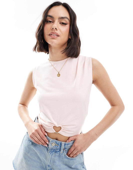 Exclusive Sleeveless Top With Heart Hardware Cut Out Detail