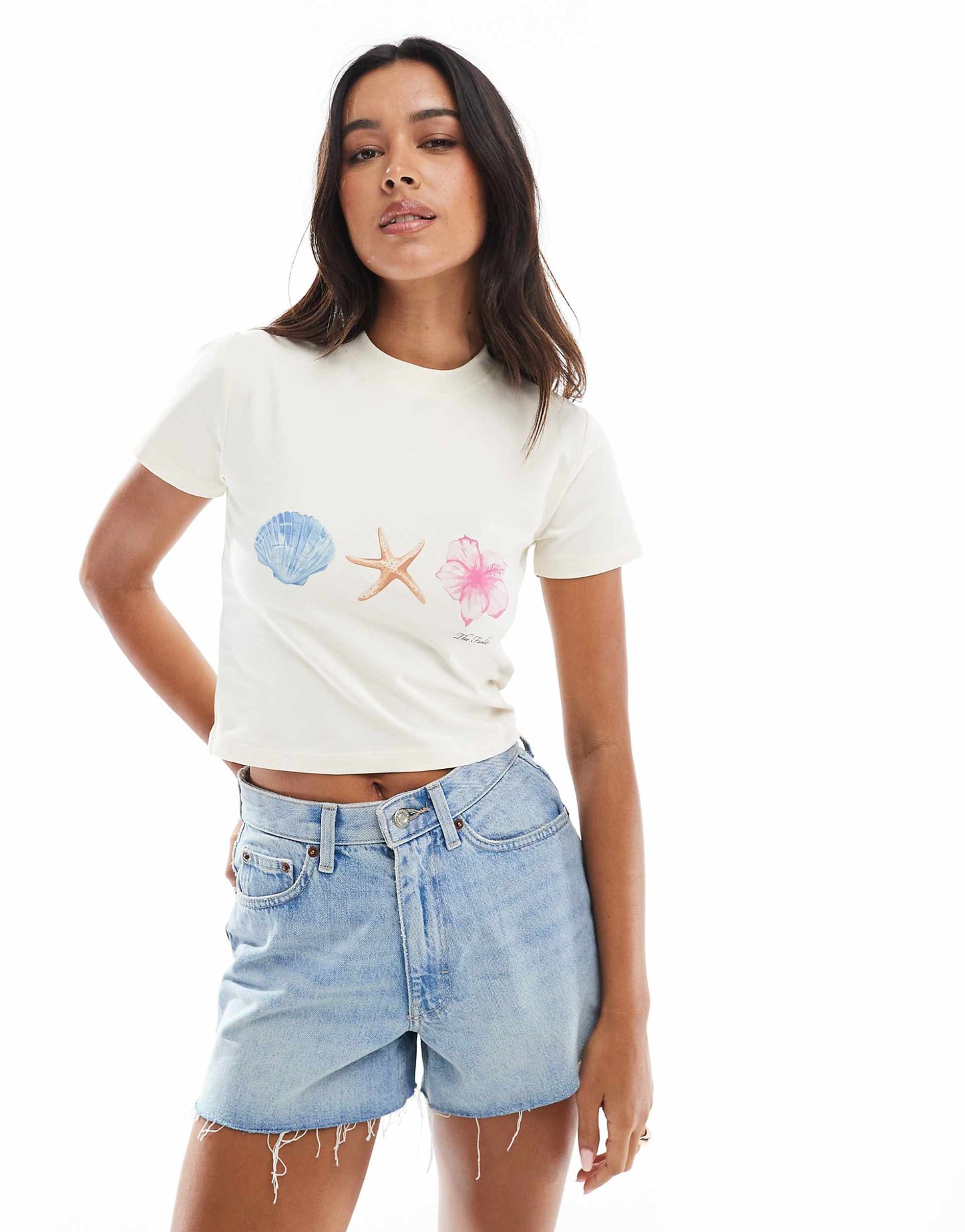 Exclusive Baby Tee With Printed Floral Shell Graphic Logo