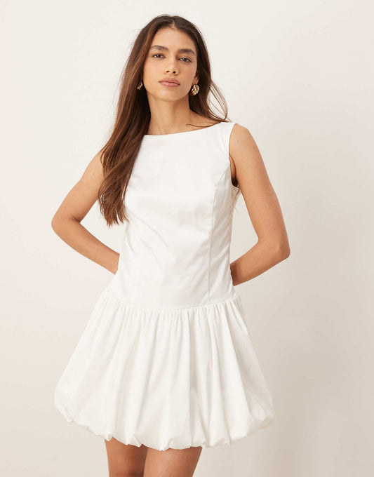 High Neck Open Back Bubble Mini Dress