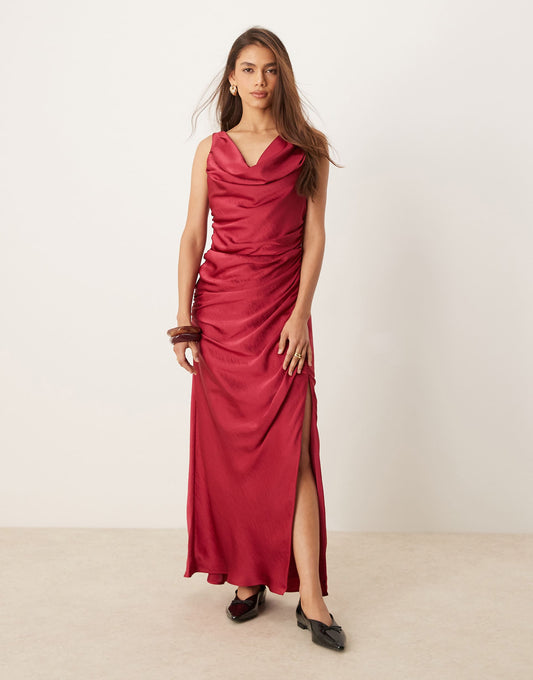 Cowl Neck Draped Maxi Dress