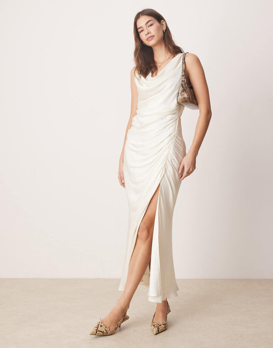 Cowl Neck Draped Maxi Dress