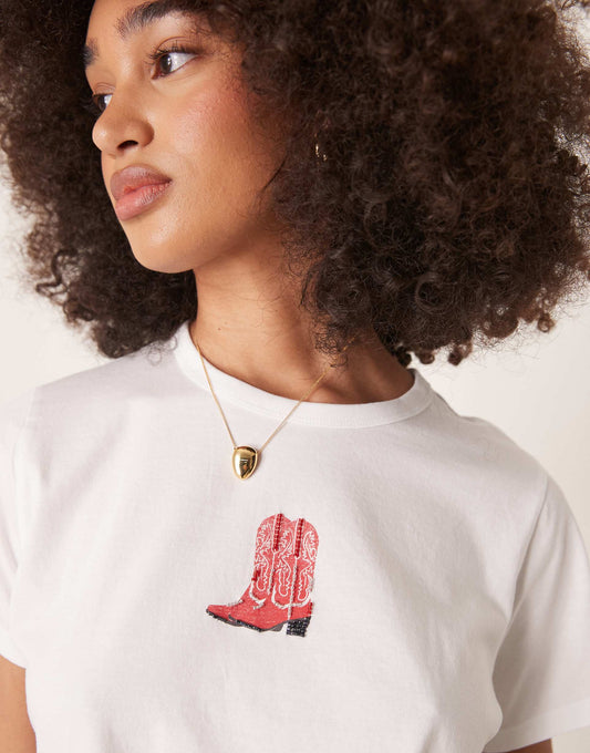 Short Sleeve Skimming Red Boots T-Shirt