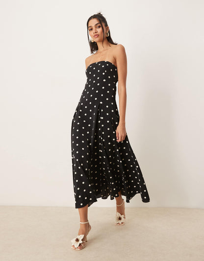 Asymmetric Strapless Clasp Back Midi Dress