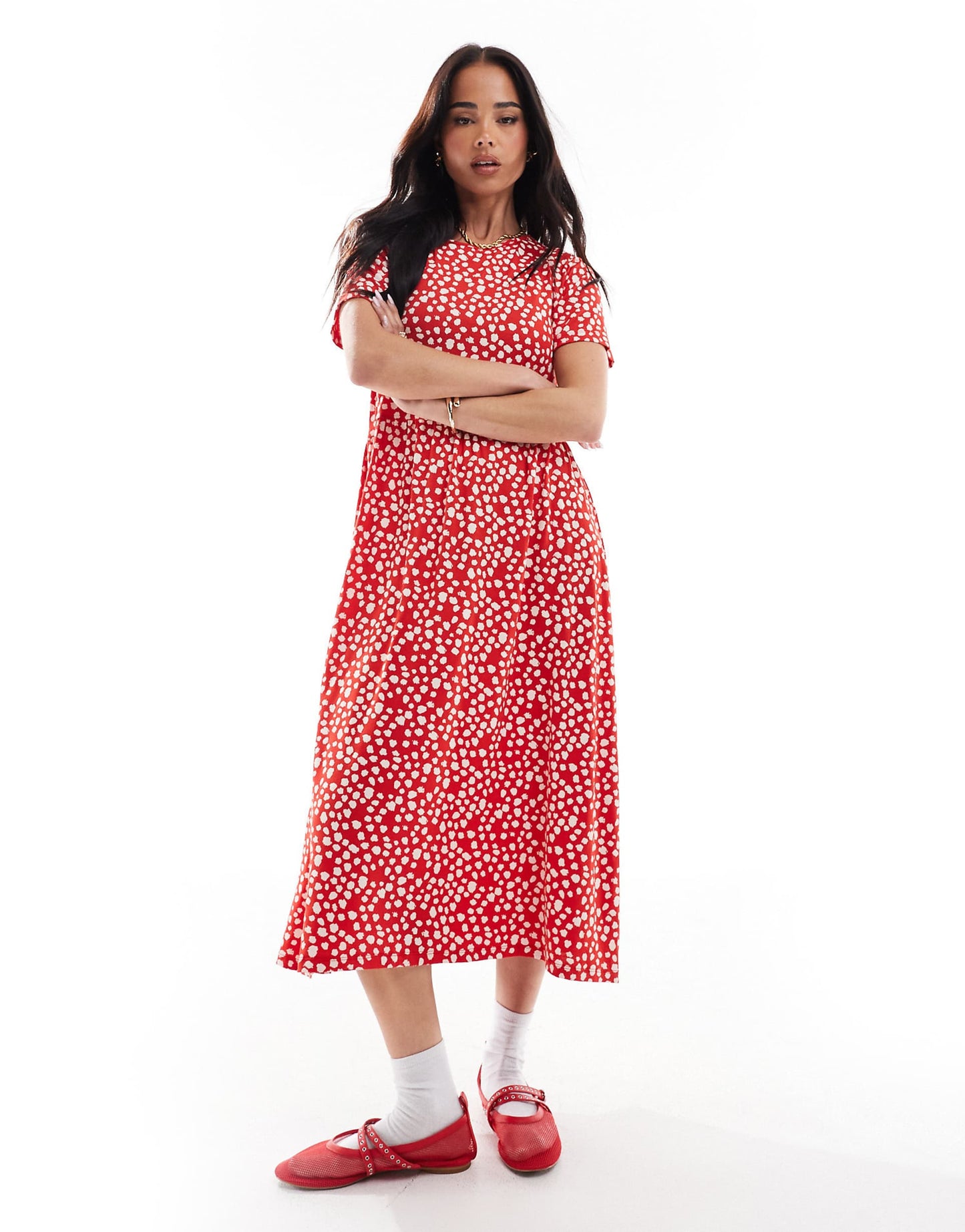 Smudge Spot Short Sleeve Midi Dress