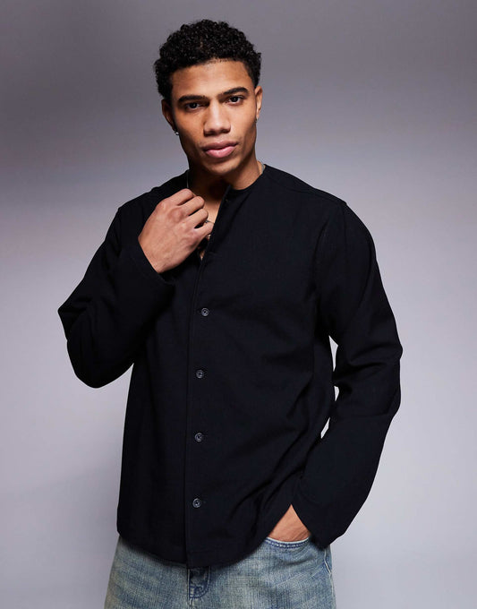 Relaxed Boxy Collarless Shirt