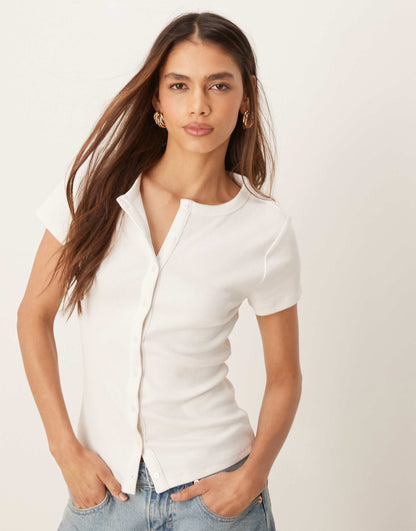 Button Through Ribbed Top