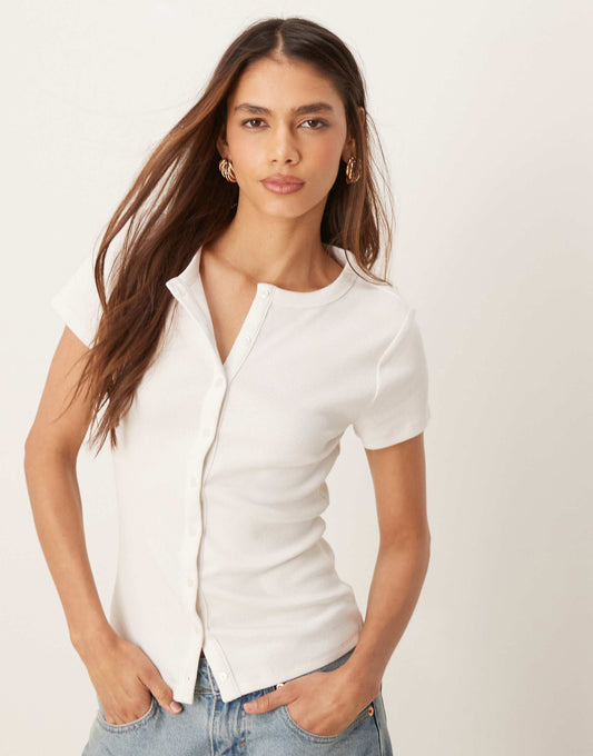 Button Through Ribbed Top