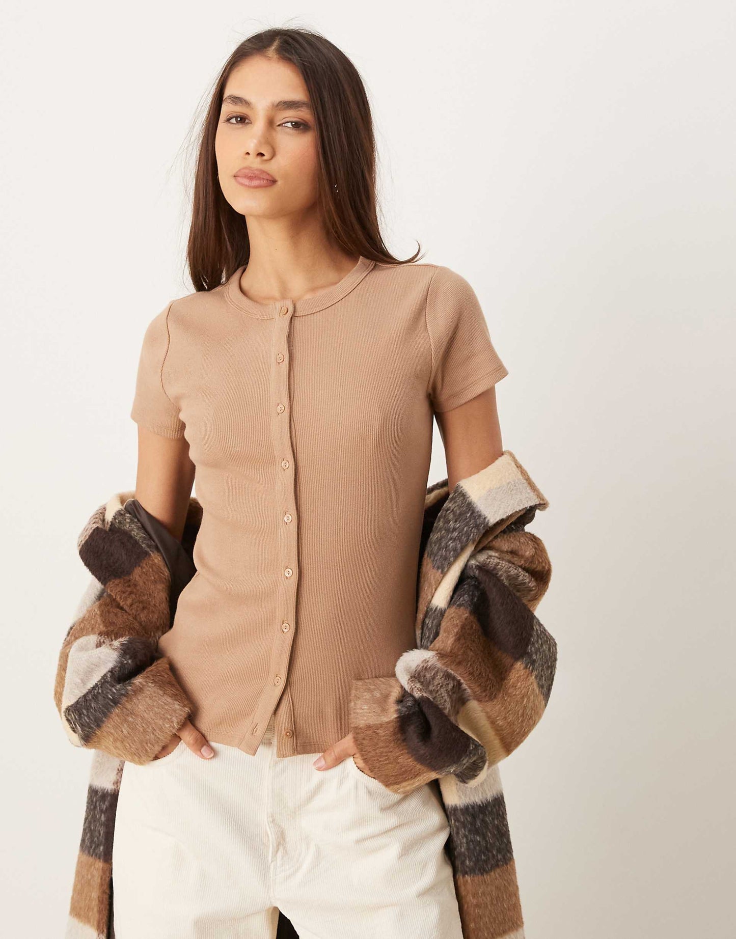 Button Through Ribbed Top