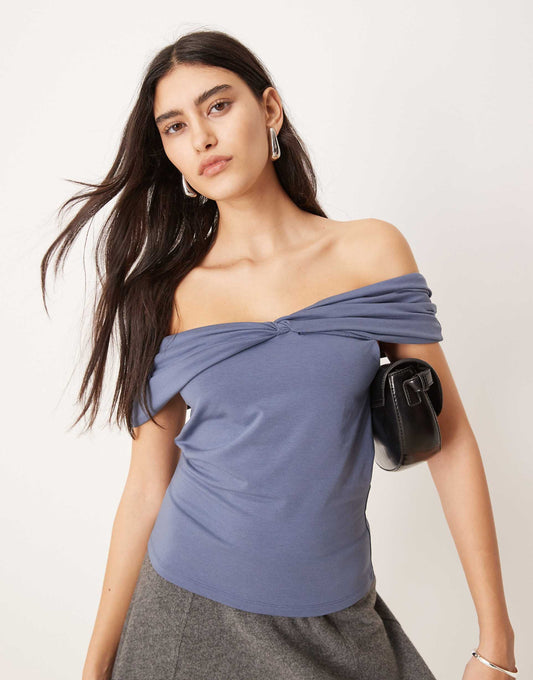 Asymmetric Twist Off Shoulder Top
