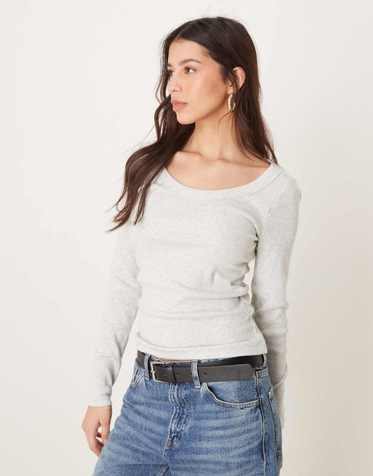 Long Sleeve Scoop Neck Rib Top