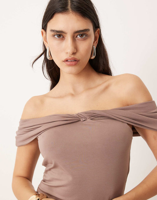 Asymmetric Twist Off Shoulder Top
