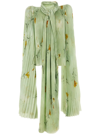 Floral-Print Pleated Blouse
