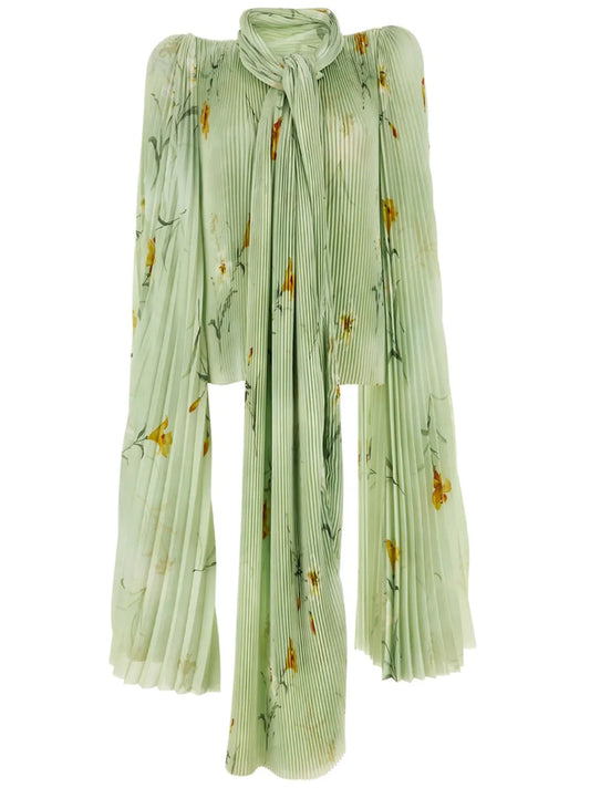 Floral-Print Pleated Blouse