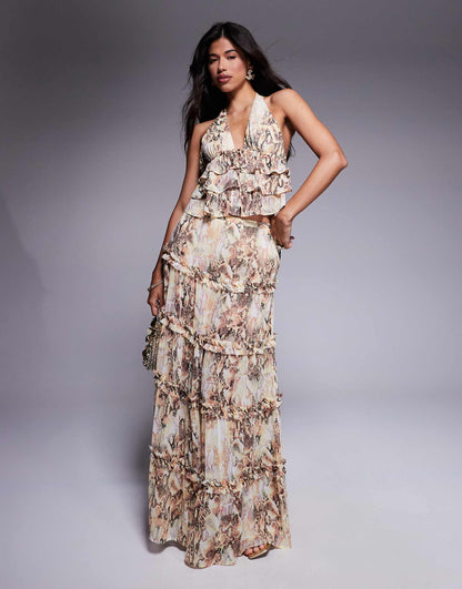 Sabina Tiered Maxi Skirt Co-Ord With Built