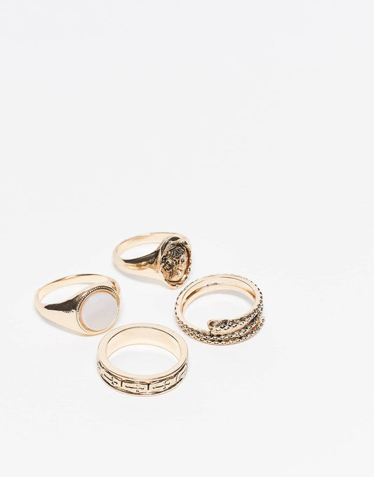 Unisex 4 Ring Pack With Faux Stones