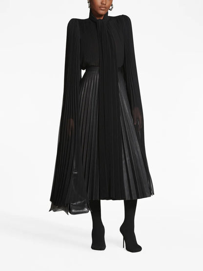 Exaggerated-Sleeve Pleated Blouse