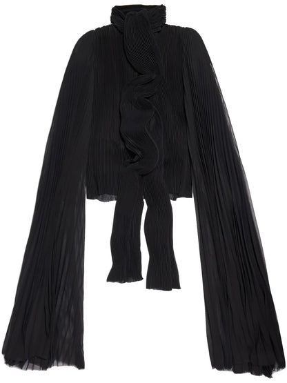 Exaggerated-Sleeve Pleated Blouse