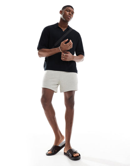 Short Sleeve Contrast Stripe Knitted Polo Top