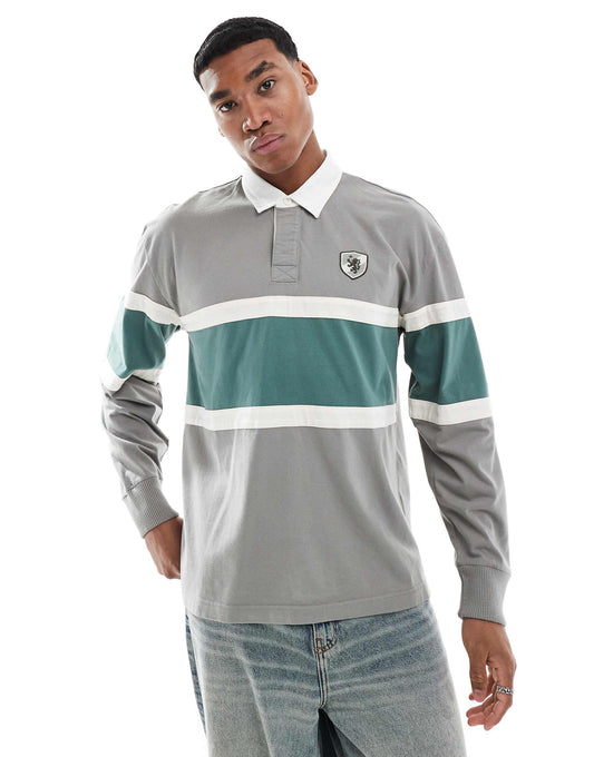 Contrast Stripe Varsity Logo Rugby Top