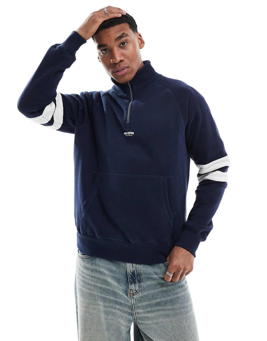 Boxy Contrast Varsity Logo Detail Quarter Zip Sweat Top