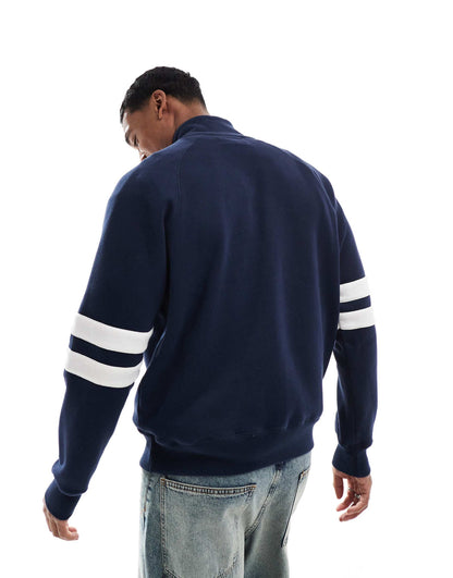 Boxy Contrast Varsity Logo Detail Quarter Zip Sweat Top