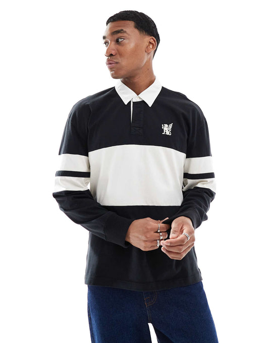 Contrast Stripe Varsity Logo Rugby Top