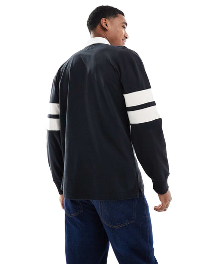 Contrast Stripe Varsity Logo Rugby Top
