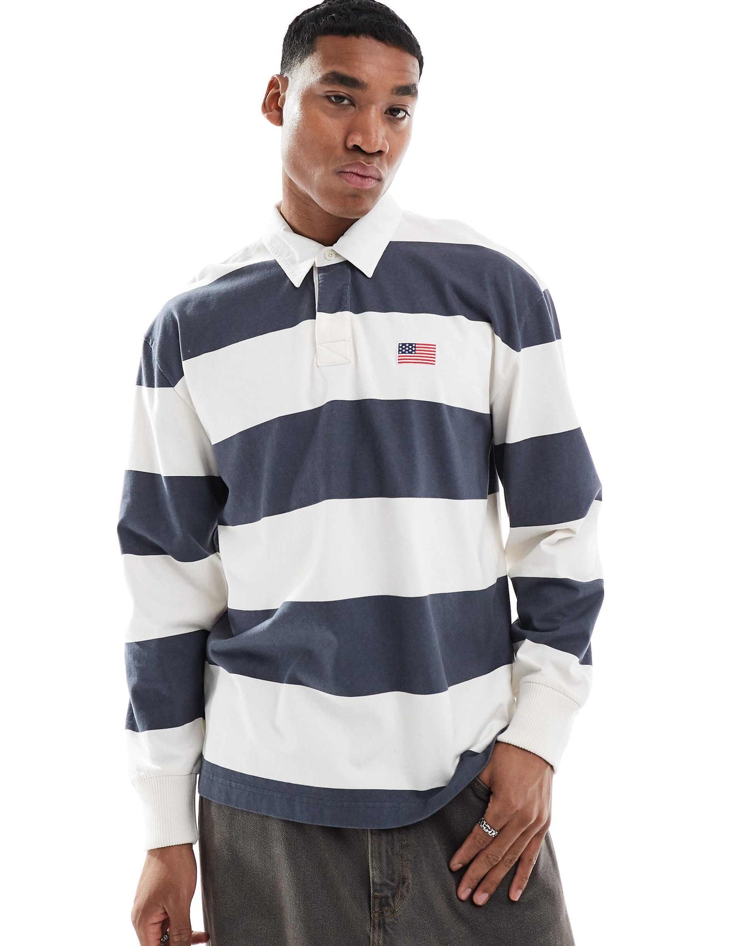 Contrast Stripe Varsity Logo Rugby Top