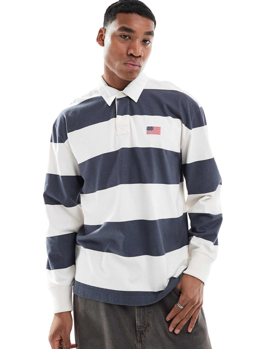 Contrast Stripe Varsity Logo Rugby Top