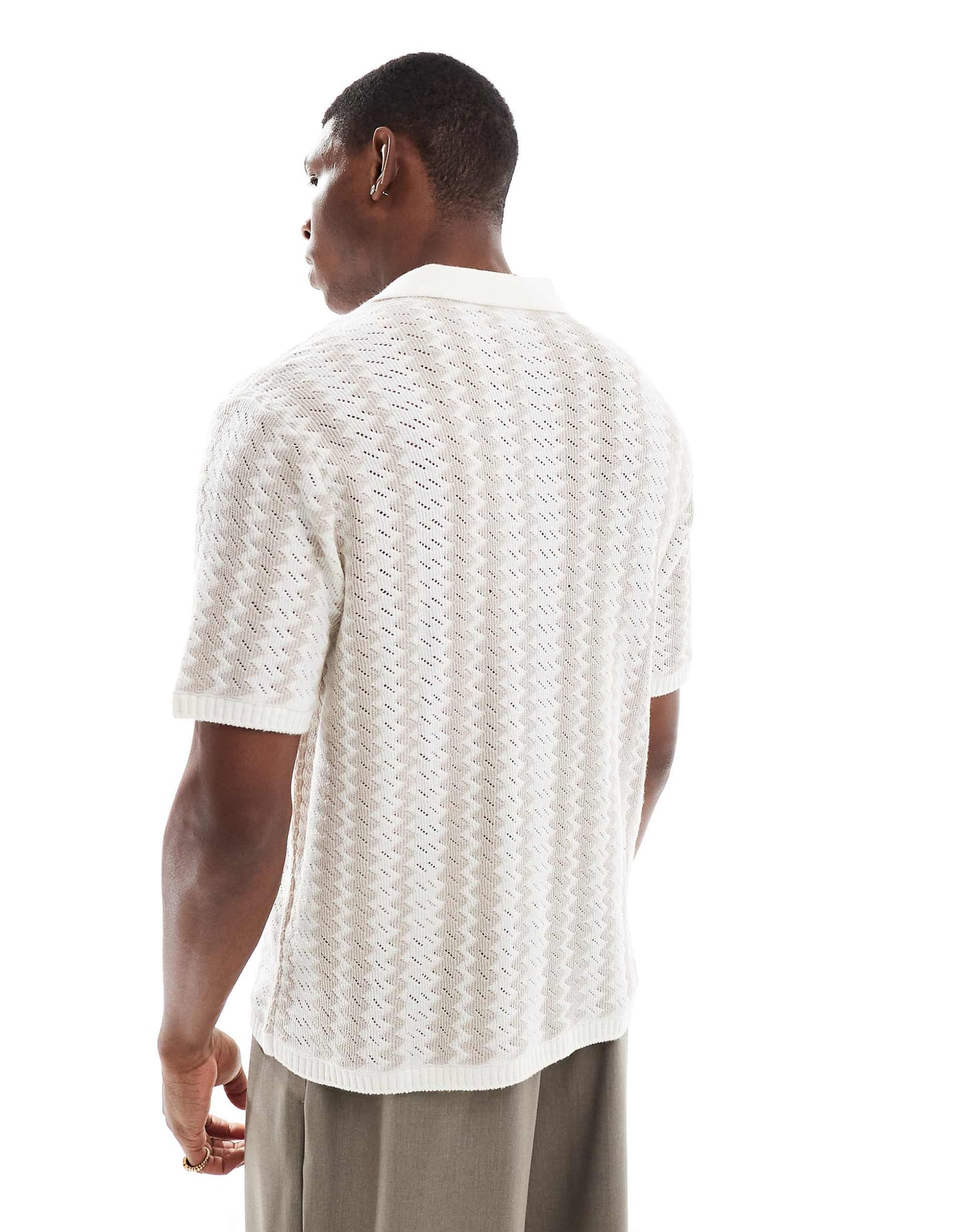 Short Sleeve Pattern Knitted Polo Top