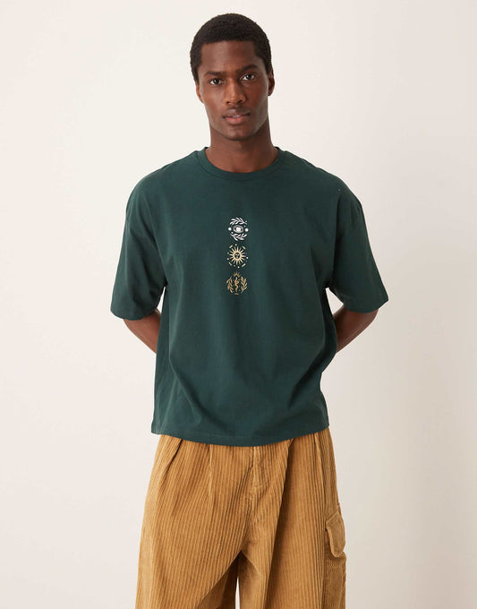 Boxy Oversized T-Shirt With Celestial Chest Print