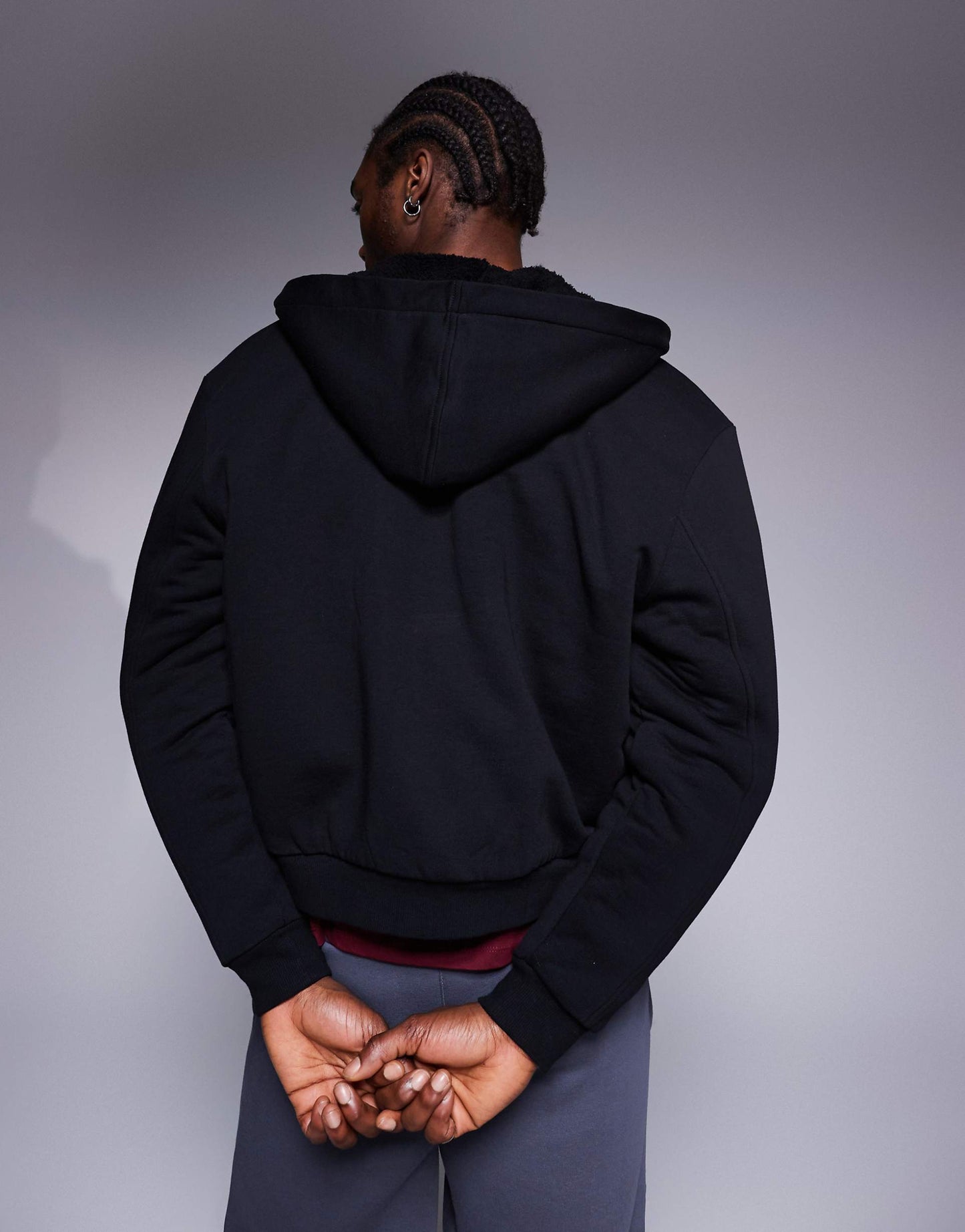Oversized Boxy Zip Through Hoodie With Borg Lining