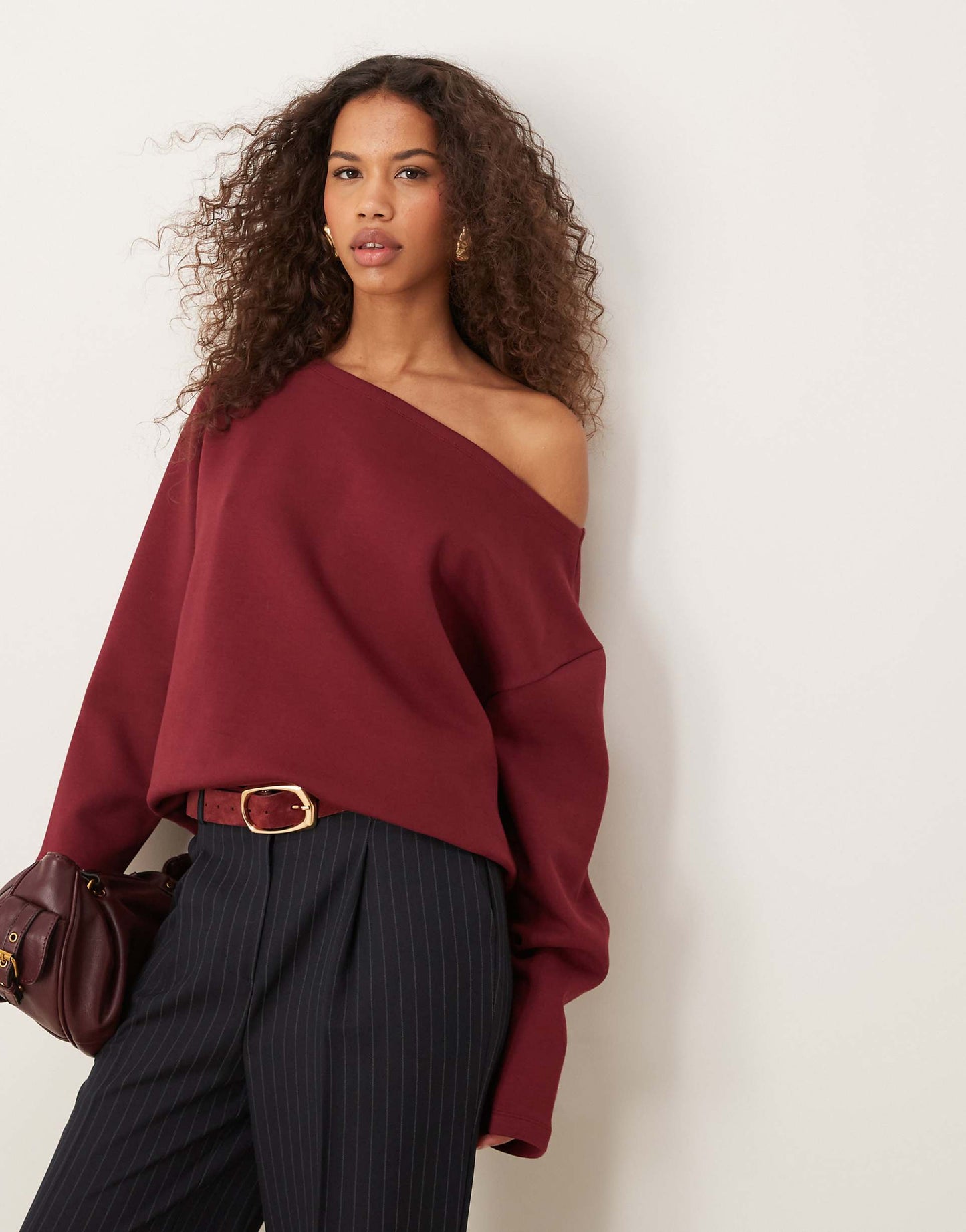 Oversized Off Shoulder Interlock Sweatshirt