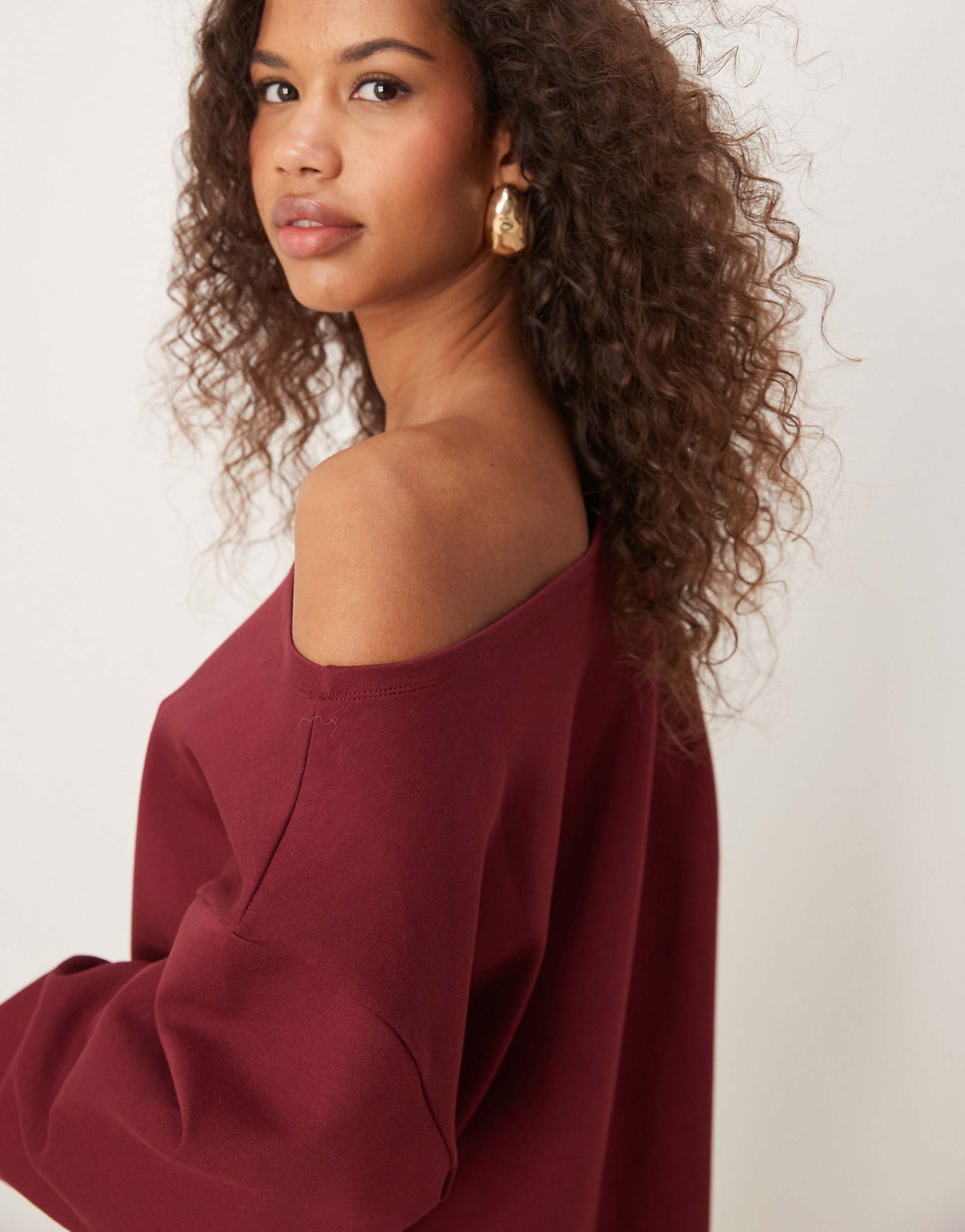 Oversized Off Shoulder Interlock Sweatshirt