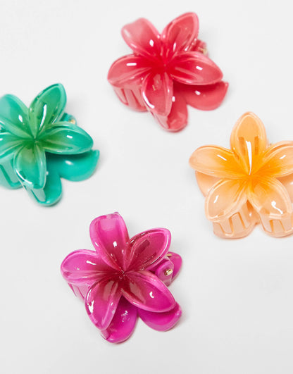 Pack Of 4 Mini Hawaiian Flower Hair Clips