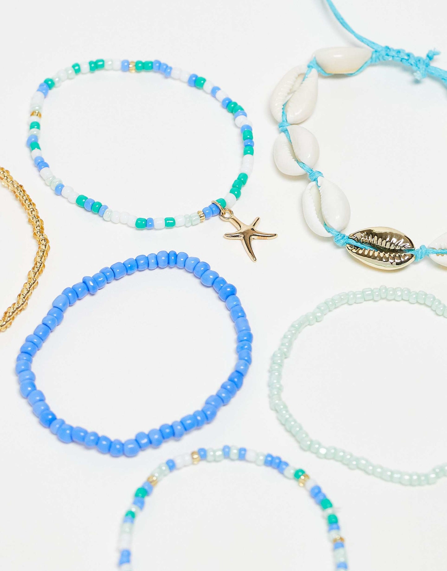 Pack Of 6 Beaded And Shell Bracelets With Starfish Charm