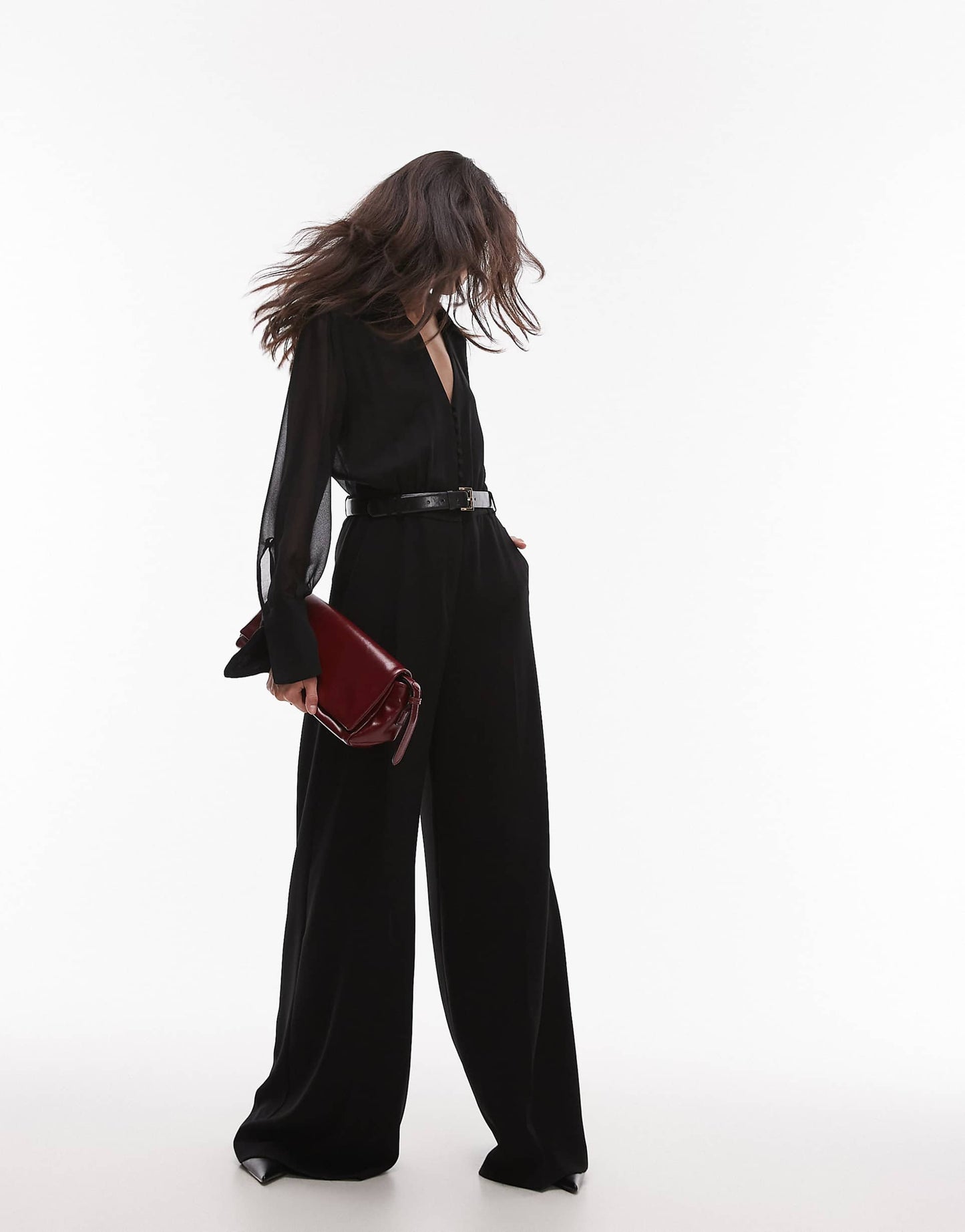 Belted Long Sleeve Jumpsuit