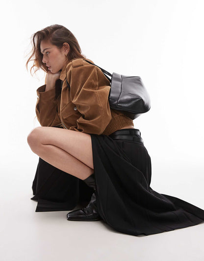 Pleated Split Front Midi Skirt