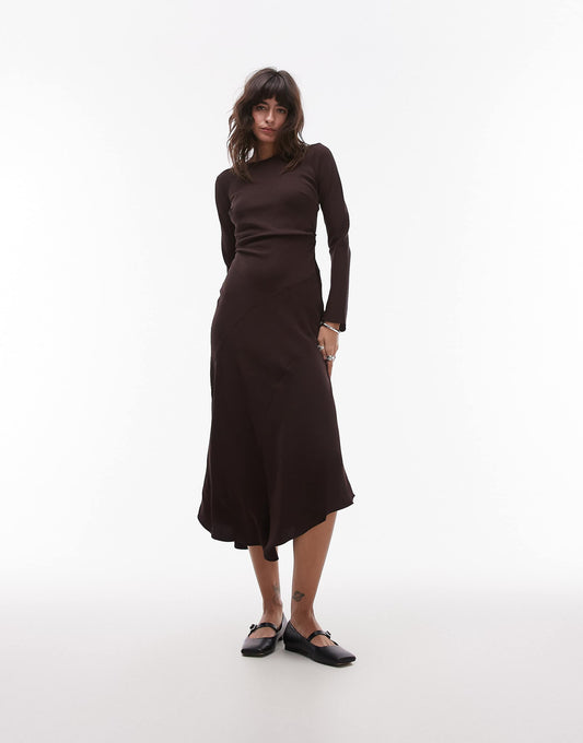 Long Sleeve Cinched Waist Maxi Dress